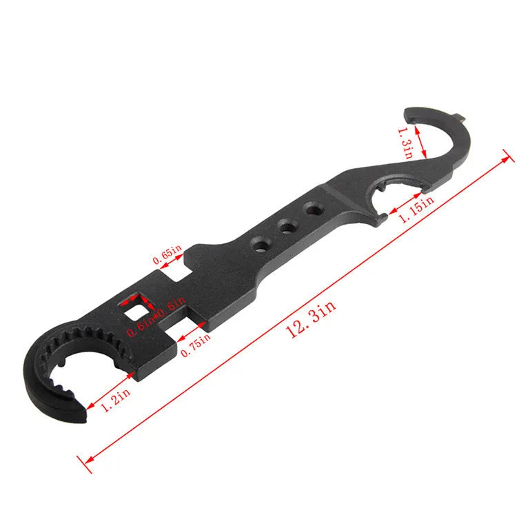 Black AR15 M4 combination wrench made from 40Cr steel for firearm maintenance
