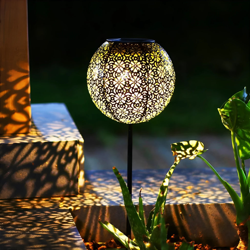 Solar wrought iron ground ball garden light, 15x15x46mm LED outdoor lamp with 6-12 hour continuous lighting