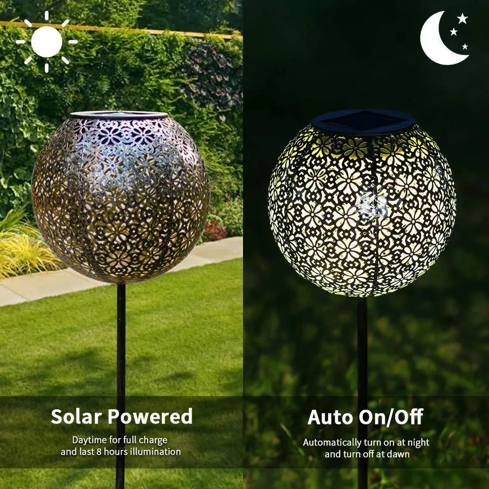 Solar wrought iron ground ball garden light, 15x15x46mm LED outdoor lamp with 6-12 hour continuous lighting