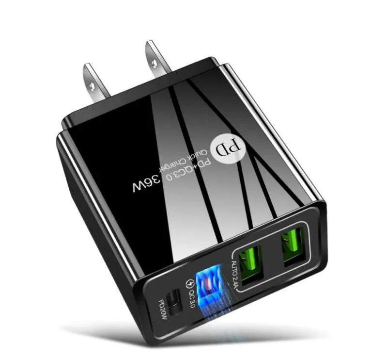 Four-port USB fast wall charger in a choice of colours including black and white.