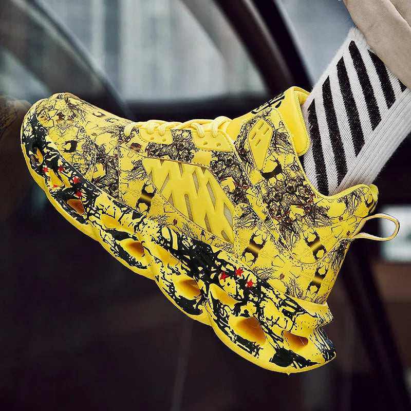 Men's camouflage blade shoes with round toe, low flat heel, mesh lining, rubber sole, front tie, sizes 39-48