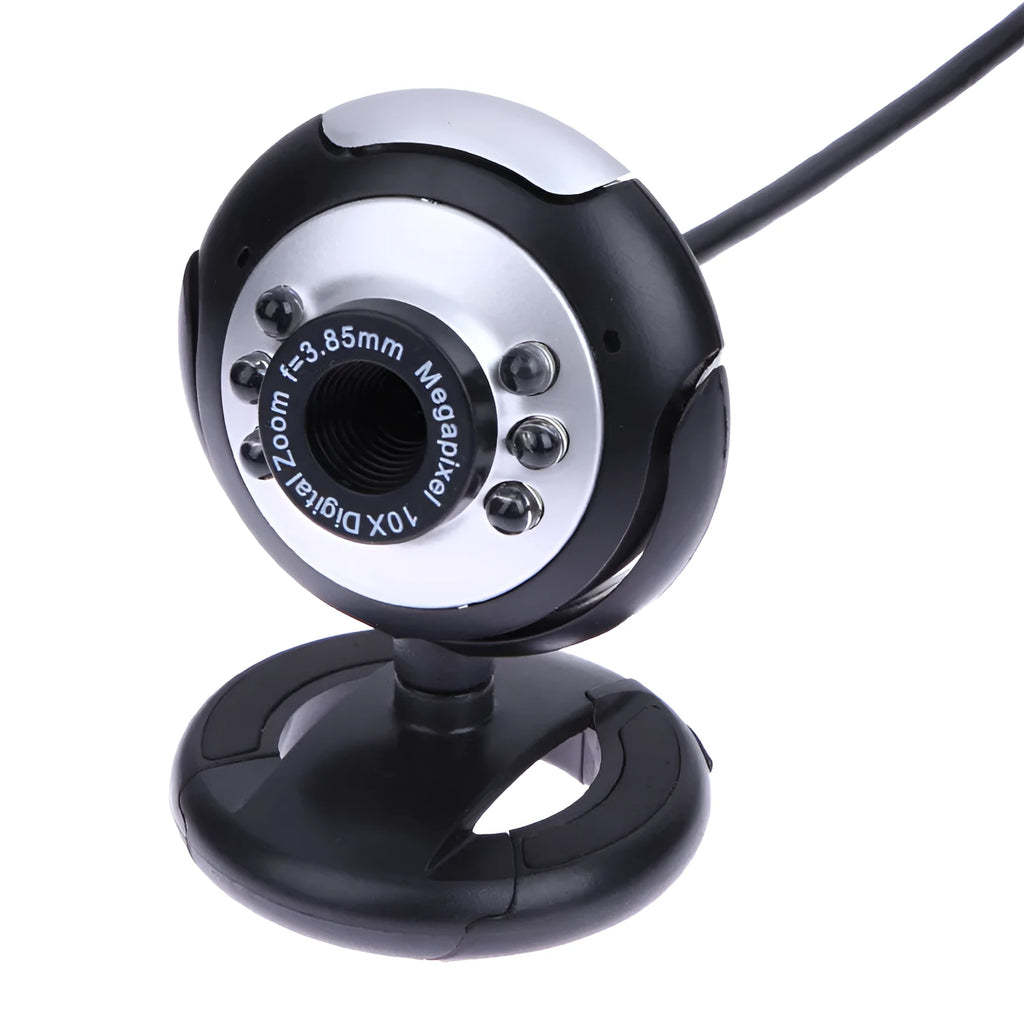 USB computer camera with six white LED lights around lens and manual dimming switch
