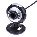 USB computer camera with six white LED lights around lens and manual dimming switch