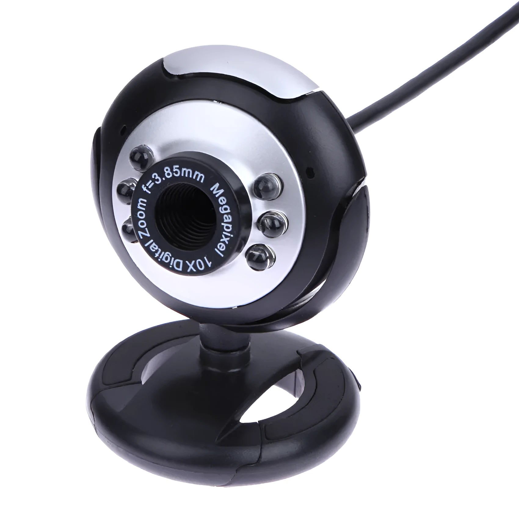USB computer camera with six white LED lights around lens and manual dimming switch