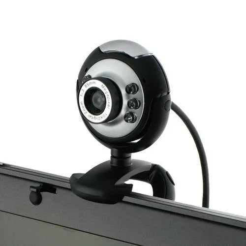 USB computer camera with six white LED lights around lens and manual dimming switch