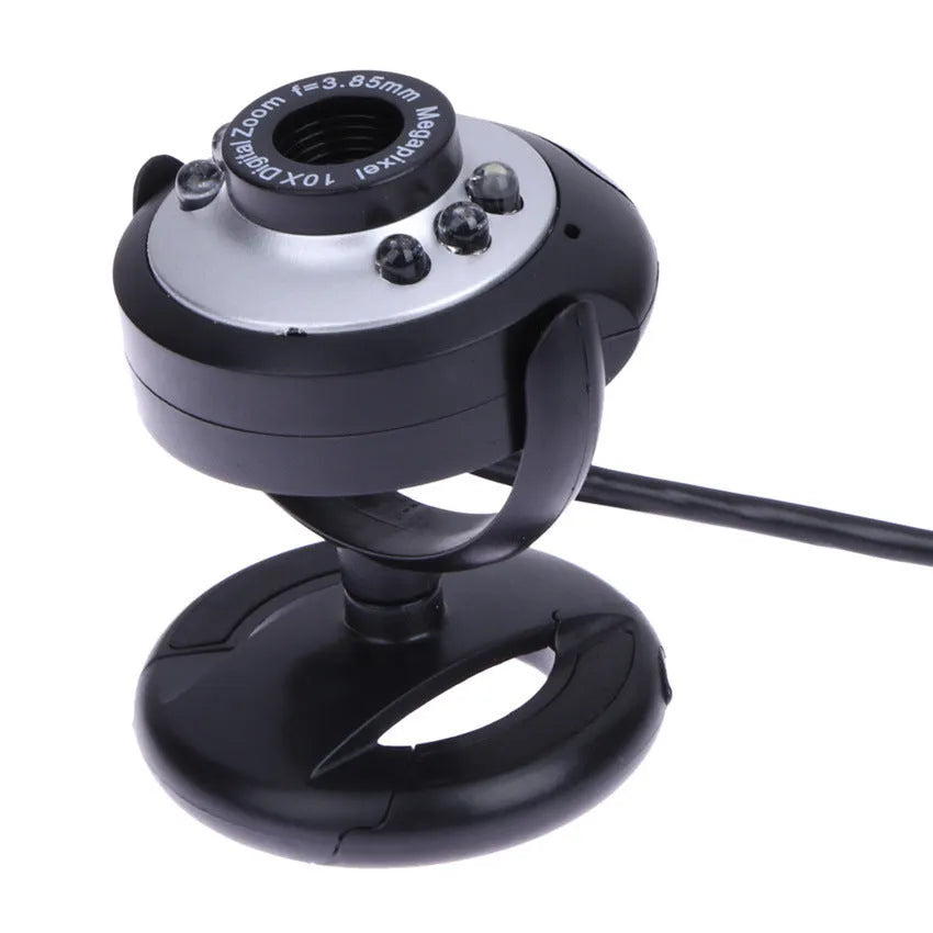 USB computer camera with six white LED lights around lens and manual dimming switch
