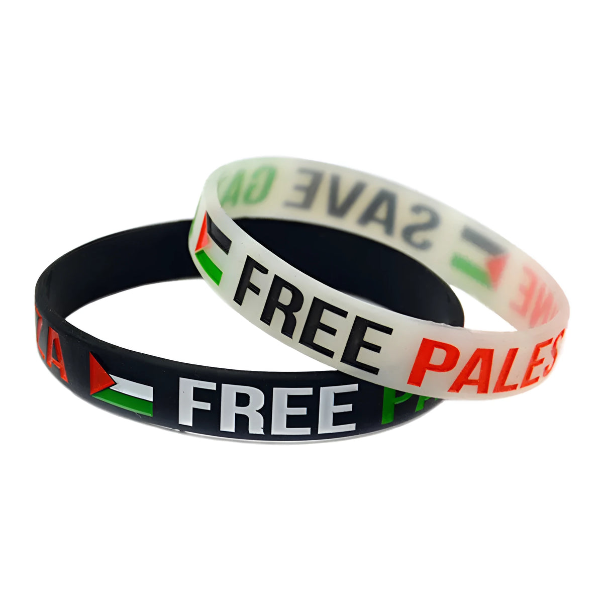 Palestine flag silicone wristband in black or white with ink inlay, unisex geometry bracelet, single or set option