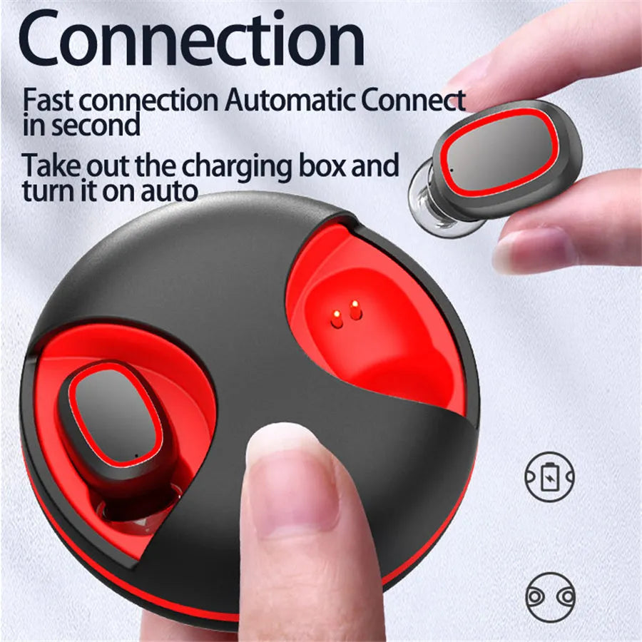 Private Mode binaural wireless Bluetooth 5.0 headset, stereo earplug design, black white or black red