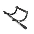 Black steel indoor pull-up tension bar for home gym fitness equipment.