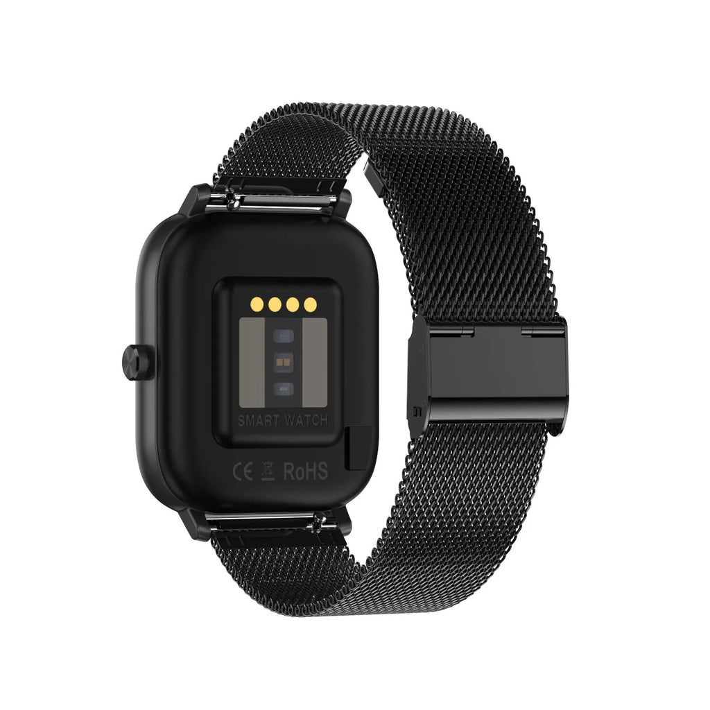 Smart health monitoring bracelet with 1.54-inch touch screen on a wrist, showing heart rate and ECG data display.