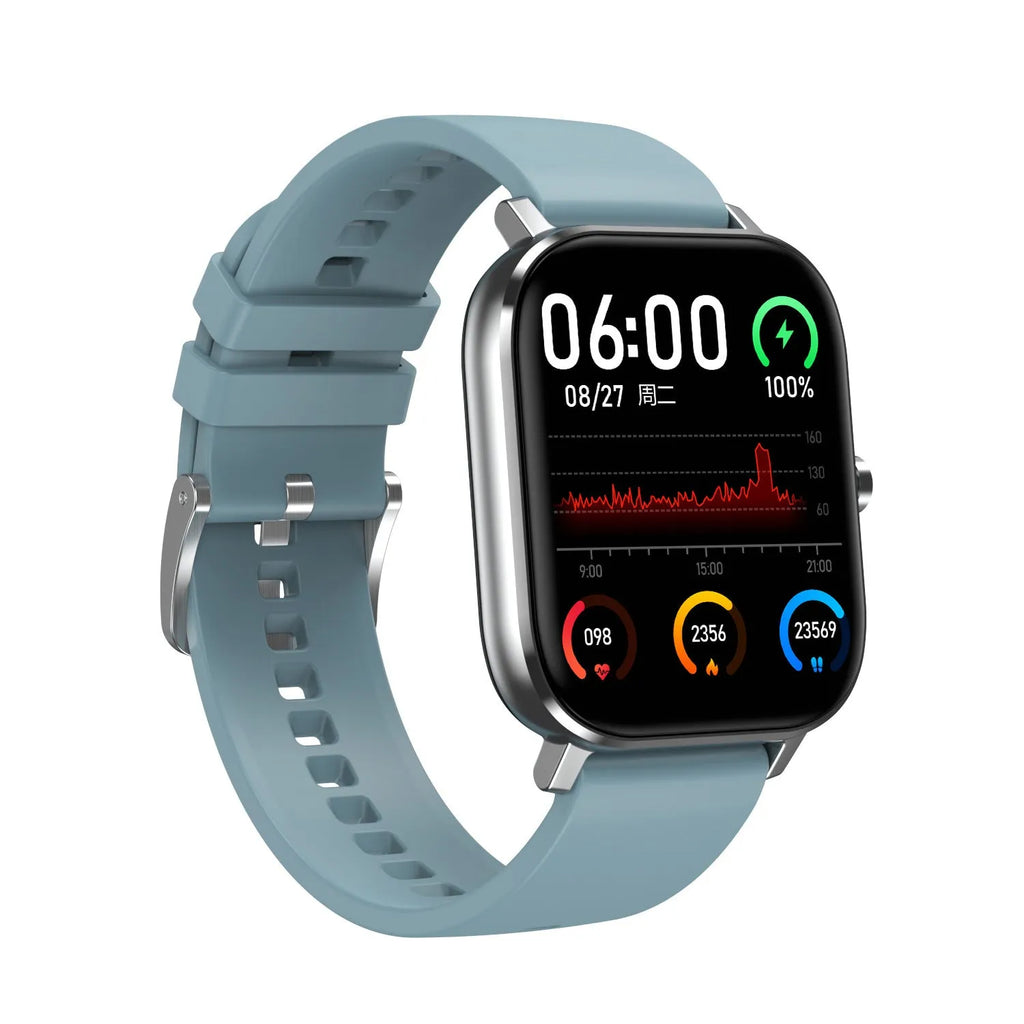 Smart health monitoring bracelet with 1.54-inch touch screen on a wrist, showing heart rate and ECG data display.