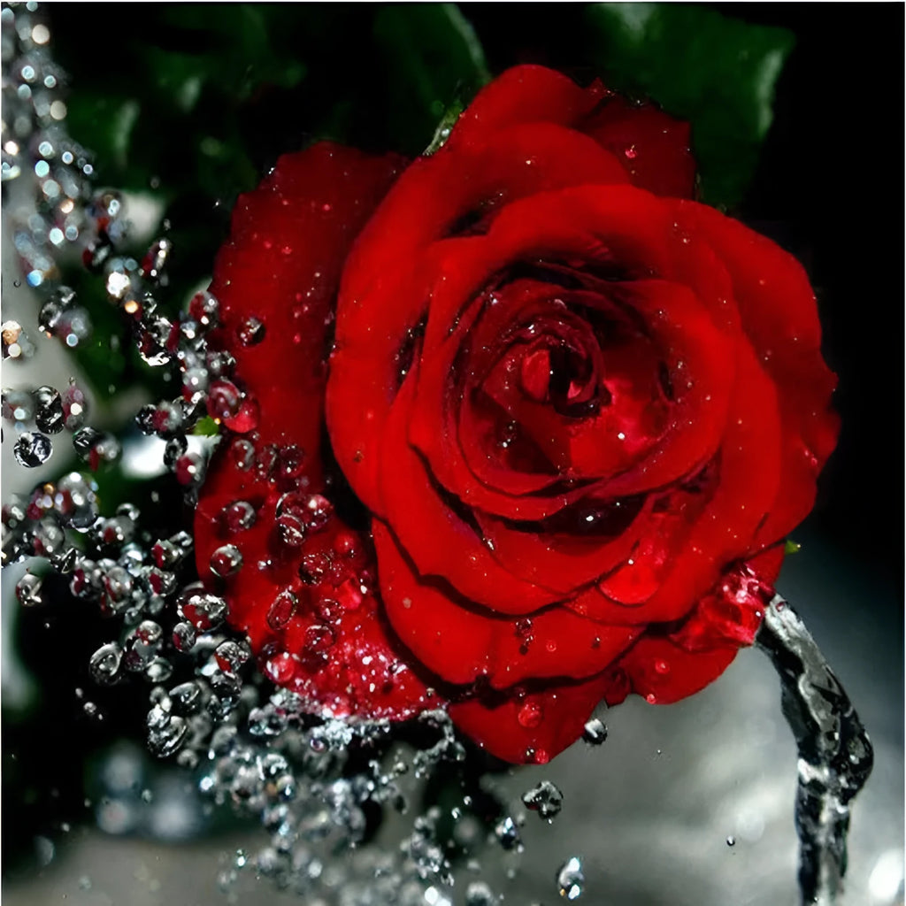 Frameless red rose canvas painting on linen measuring 40x50 cm