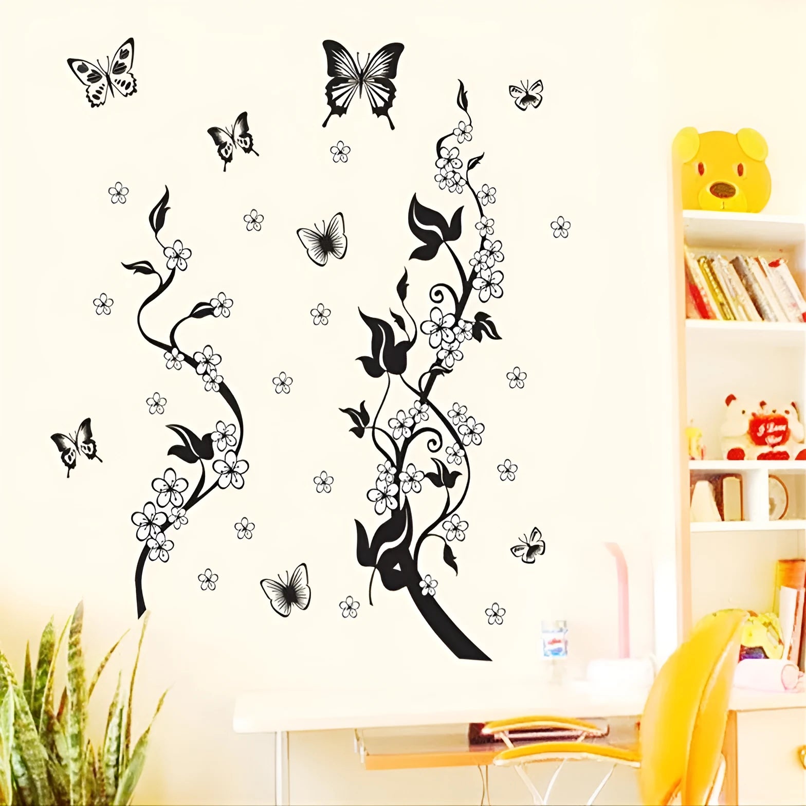 Fashion PVC wall sticker with butterfly flower design in photo colour, 50x70cm size, third generation