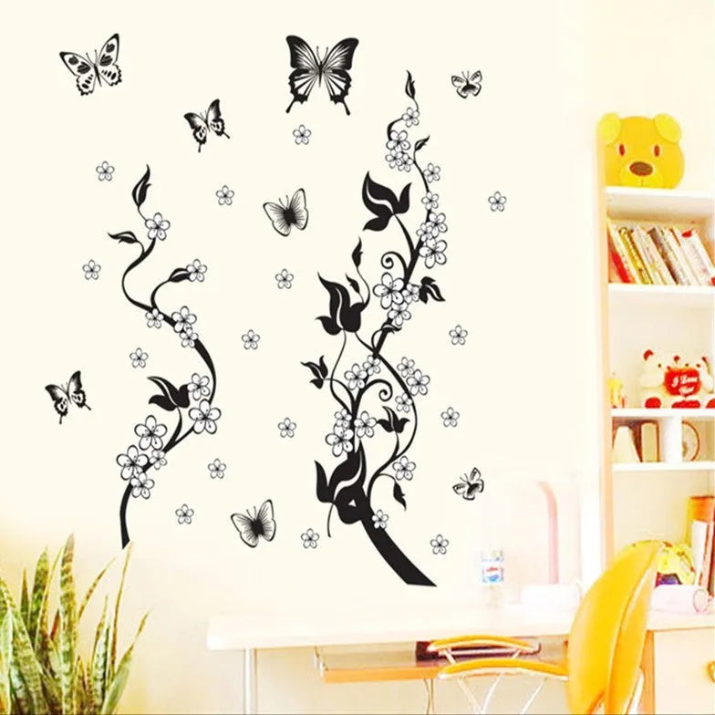 Fashion PVC wall sticker with butterfly flower design in photo colour, 50x70cm size, third generation
