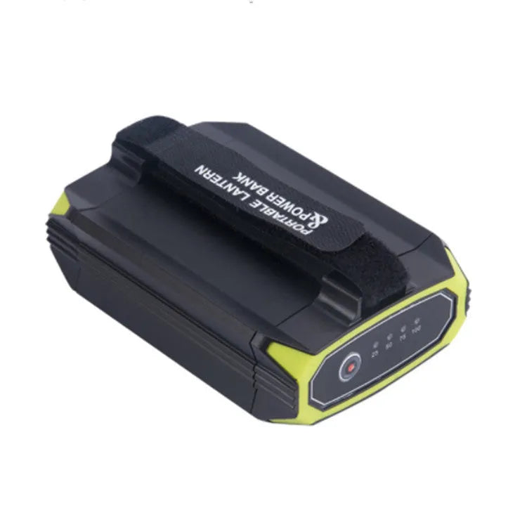 Green aluminium rechargeable camping light with USB port and push-button controls
