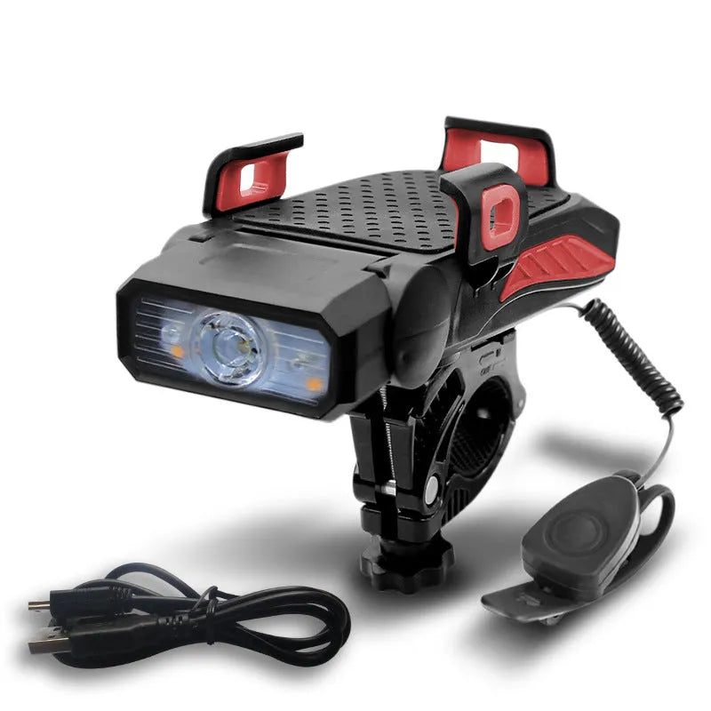 Rechargeable bicycle safety light shown in black, blue, green, and red, available as single or double lamp.