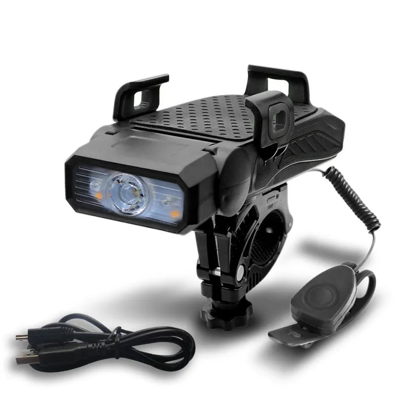 Rechargeable bicycle safety light shown in black, blue, green, and red, available as single or double lamp.