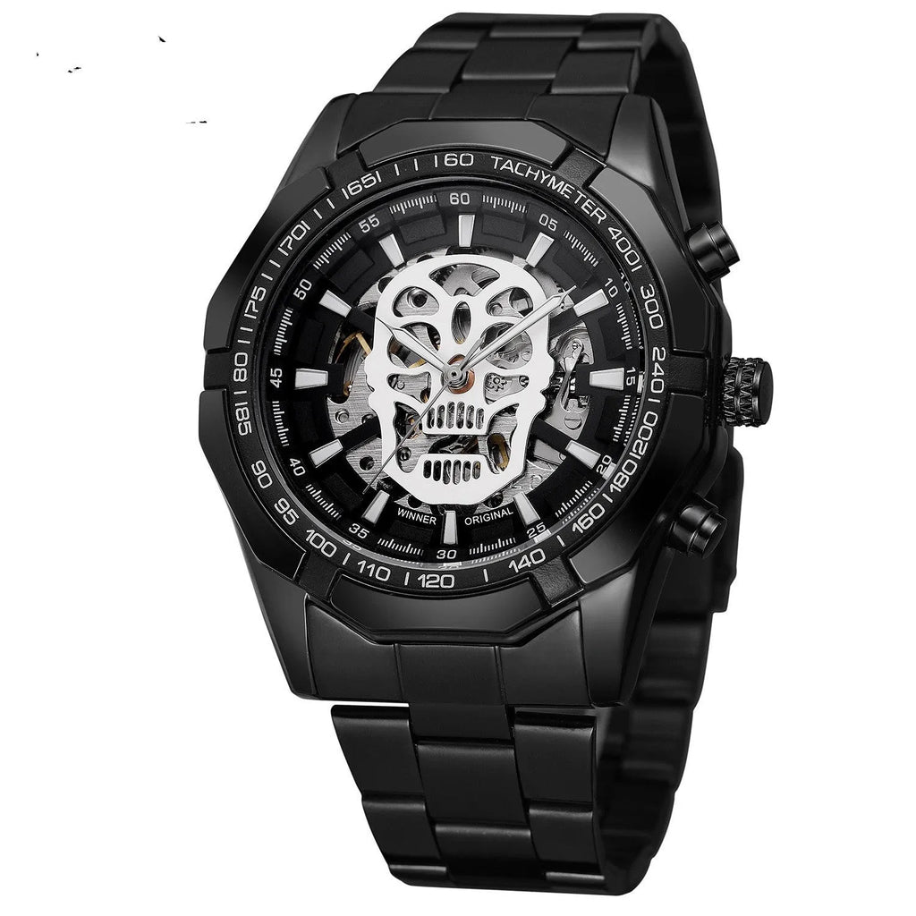 Official automatic gold watch for men with alloy strap and skeleton dial showing mechanical movement