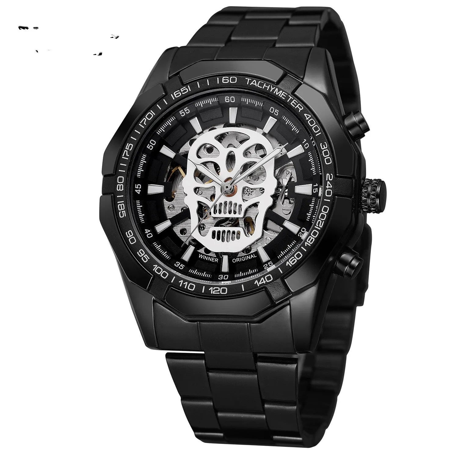 Official automatic gold watch for men with alloy strap and skeleton dial showing mechanical movement