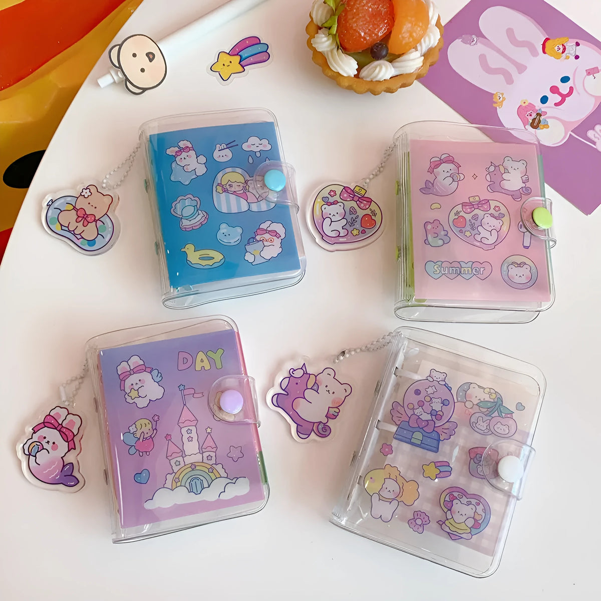 Hand ledger notebook for Japanese loose leaf paper with a choice of four decorative covers: love bear, candy bear, star bunny, rainbow castle.