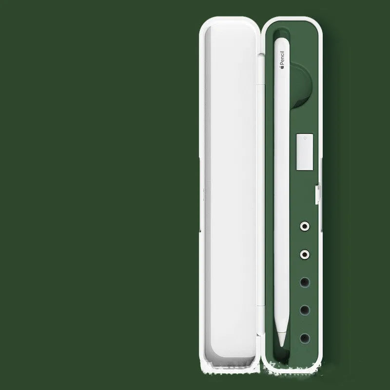 Apple Pencil protective storage case with hard cover showing pencil and accessory compartments