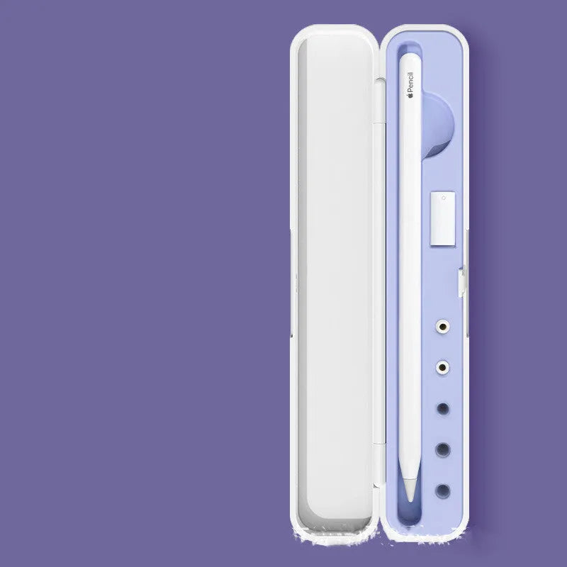 Apple Pencil protective storage case with hard cover showing pencil and accessory compartments
