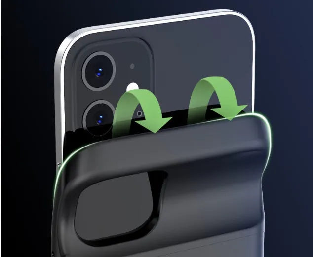 Ultra-thin black TPU back clip battery for iPhone 12 with multi-U port output.