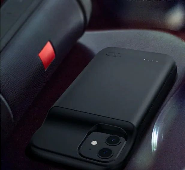 Ultra-thin black TPU back clip battery for iPhone 12 with multi-U port output.