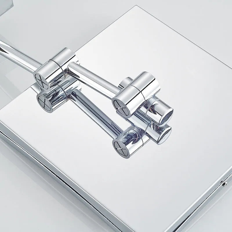 Stainless steel folding bathroom mirror with 8.5 inch silver lens and adjustable frame