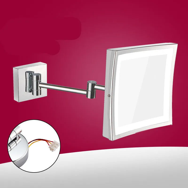 Stainless steel folding bathroom mirror with 8.5 inch silver lens and adjustable frame