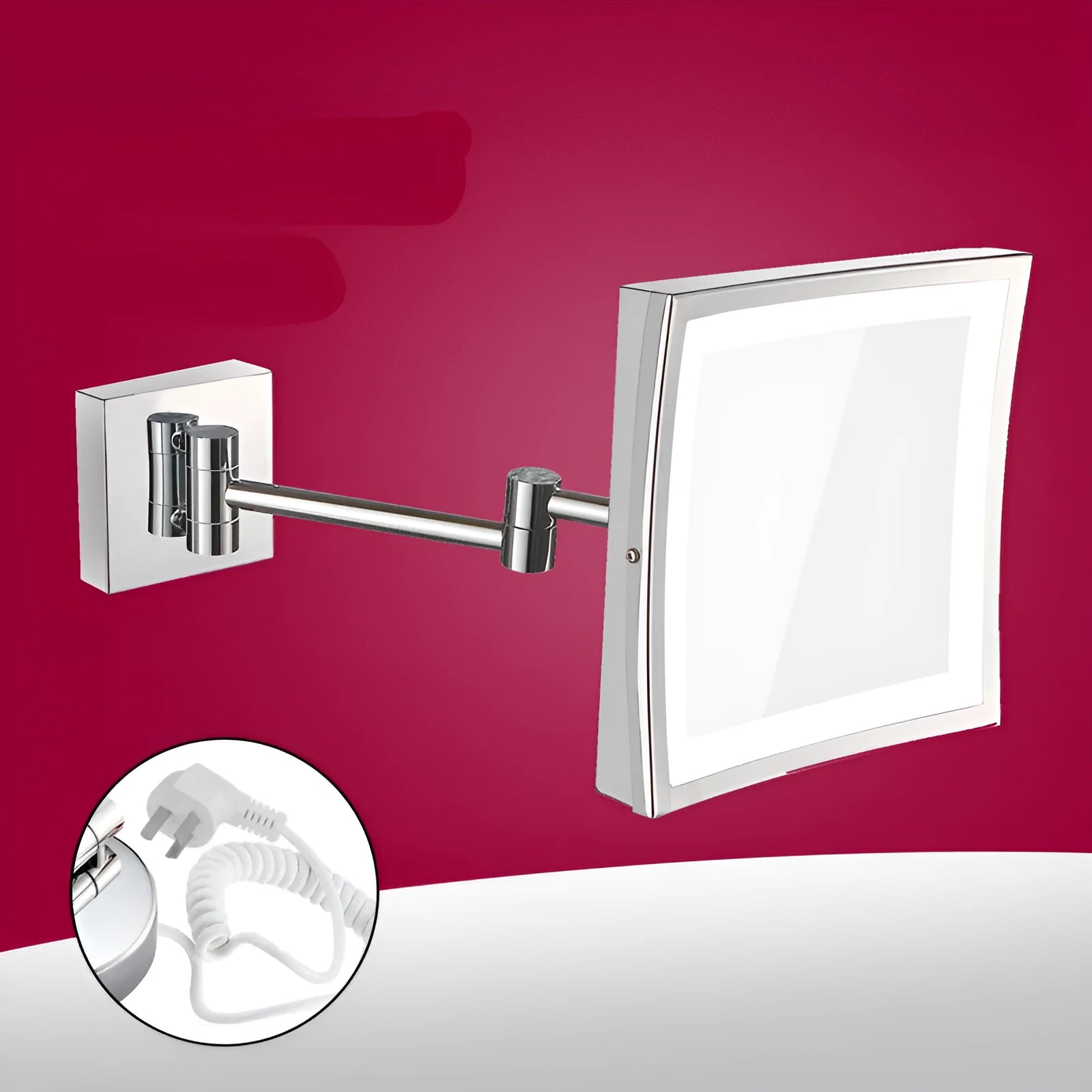 Stainless steel folding bathroom mirror with 8.5 inch silver lens and adjustable frame
