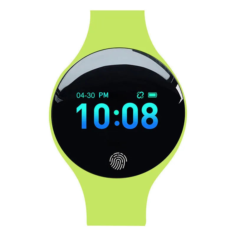Blue Bluetooth smart watch with pedometer on wrist showing 0.66-inch screen and 37mm dial.