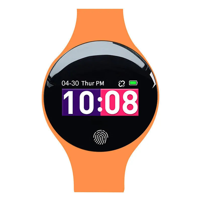 Blue Bluetooth smart watch with pedometer on wrist showing 0.66-inch screen and 37mm dial.
