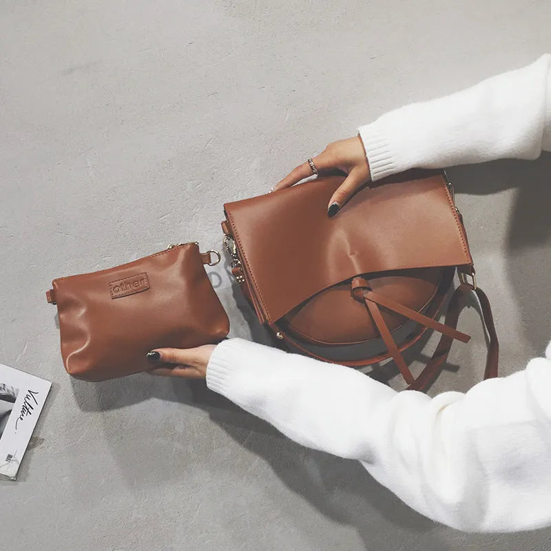 Picture In Cheek retro broadband one-shoulder messenger bag, medium square PU women's bag, black brown coffee