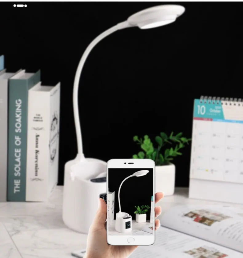 White USB desk lamp with touch switch for study eye protection and extended battery life