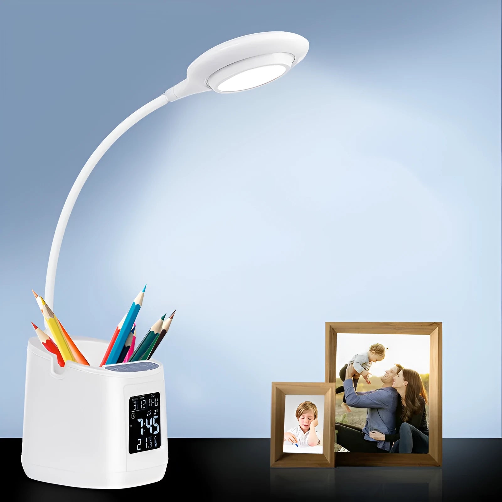 White USB desk lamp with touch switch for study eye protection and extended battery life