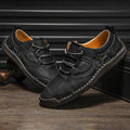 Men's plain pattern casual leather shoes with round toe and microfiber upper