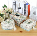 Ceramic jewellery storage box with tissue dispenser in green, pink or apricot colours