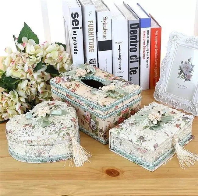 Ceramic jewellery storage box with tissue dispenser in green, pink or apricot colours