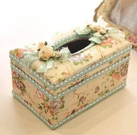 Ceramic jewellery storage box with tissue dispenser in green, pink or apricot colours