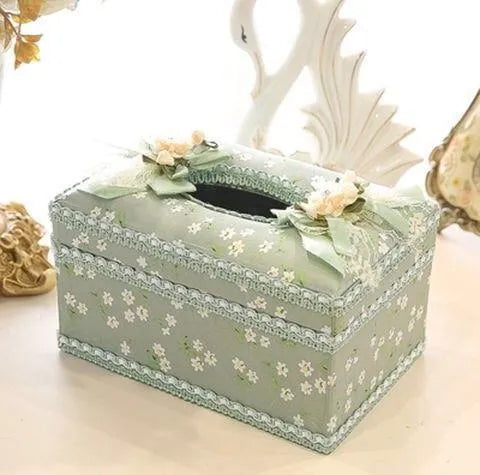 Ceramic jewellery storage box with tissue dispenser in green, pink or apricot colours