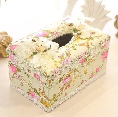 Ceramic jewellery storage box with tissue dispenser in green, pink or apricot colours