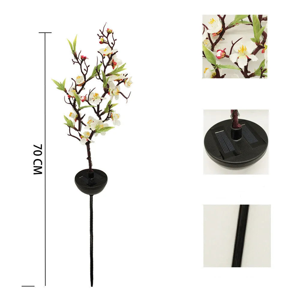 Solar-powered cherry tree branch garden stake light with ground spike for outdoor decoration