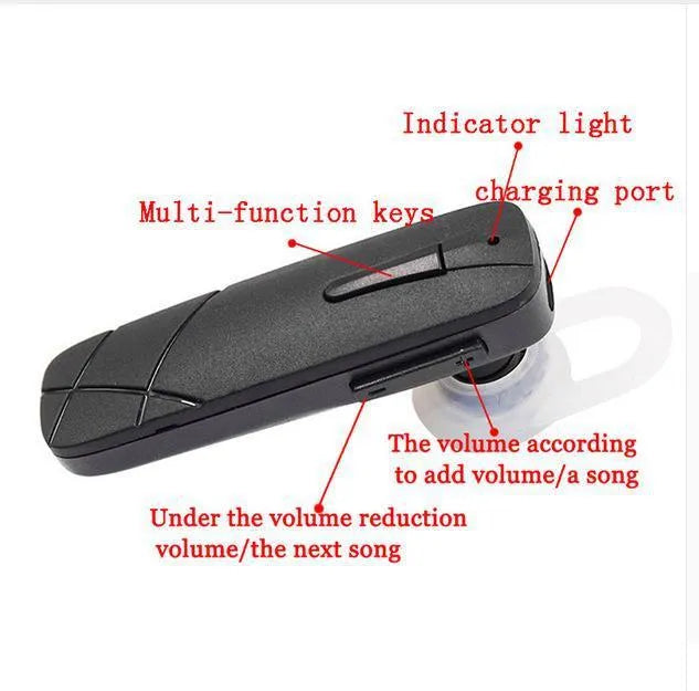 Black and white Mini V4.1 wireless Bluetooth earphones showing earpiece design.