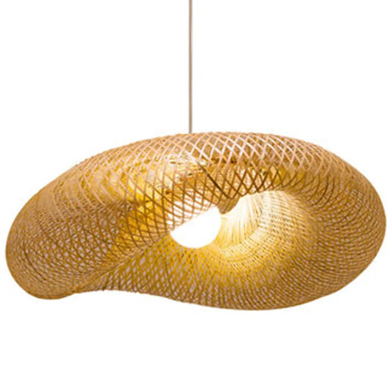 Bamboo chandelier with a large 40cm natural shell shade in a Chinese Zen style