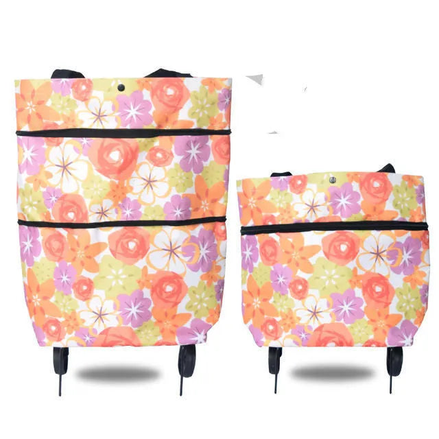 Foldable tug bag shopping cart in Oxford cloth with metal bracket, 10kg load, 45x40x14cm, sapphire blue red green orange