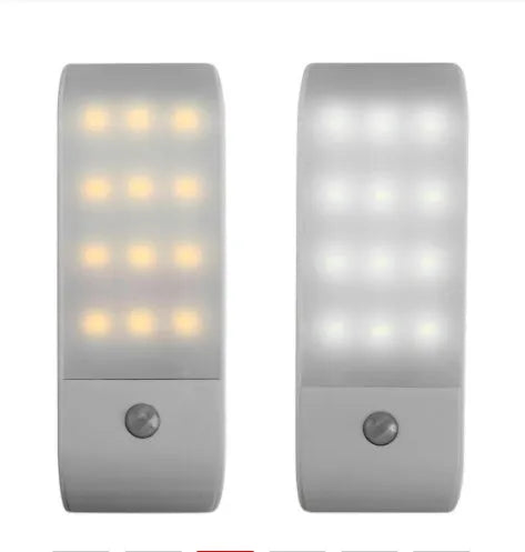 Human body infrared sensor night light with 12 LED bulbs and PVC housing for cabinet and corridor lighting