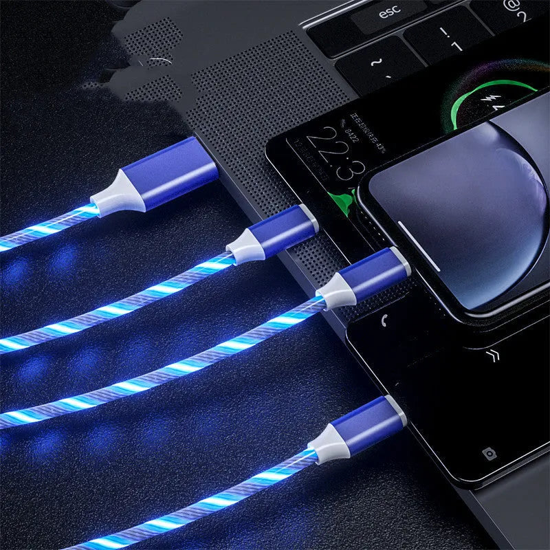 Colourful USB streamer data cable with three connectors and marquee lighting effect