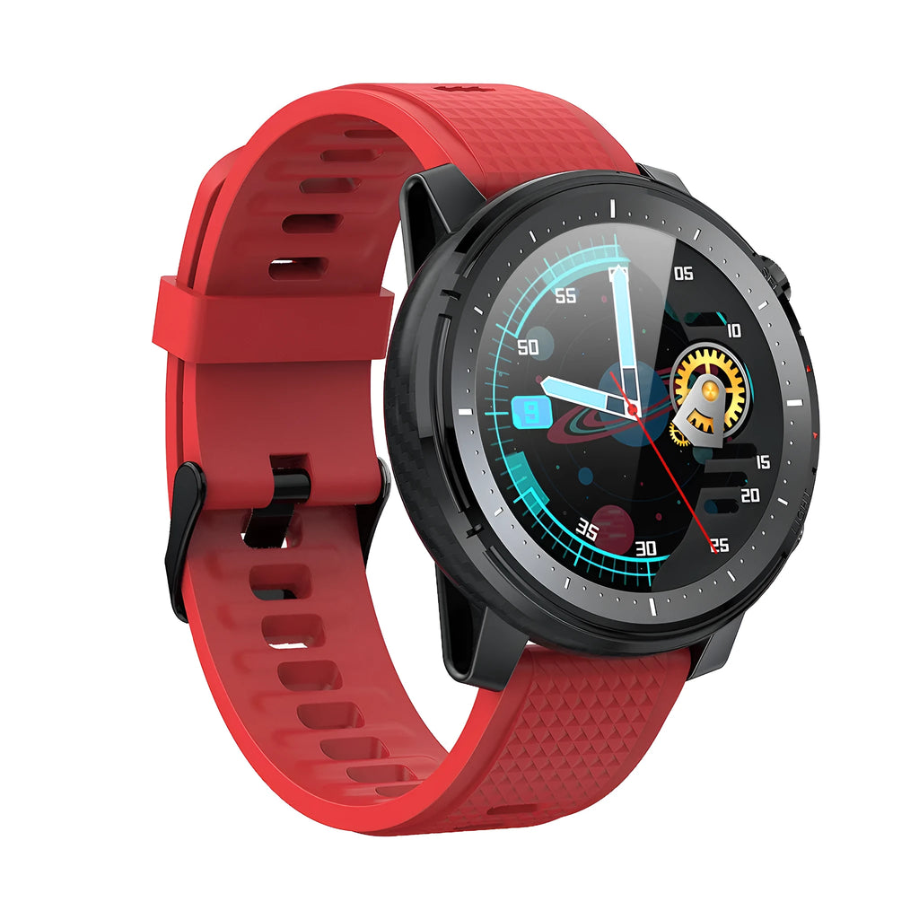 Black IP68 waterproof Android smart watch with round dial and silicone wrist strap