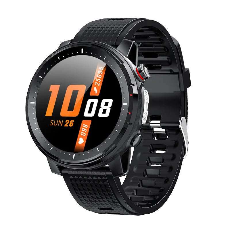 Black IP68 waterproof Android smart watch with round dial and silicone wrist strap